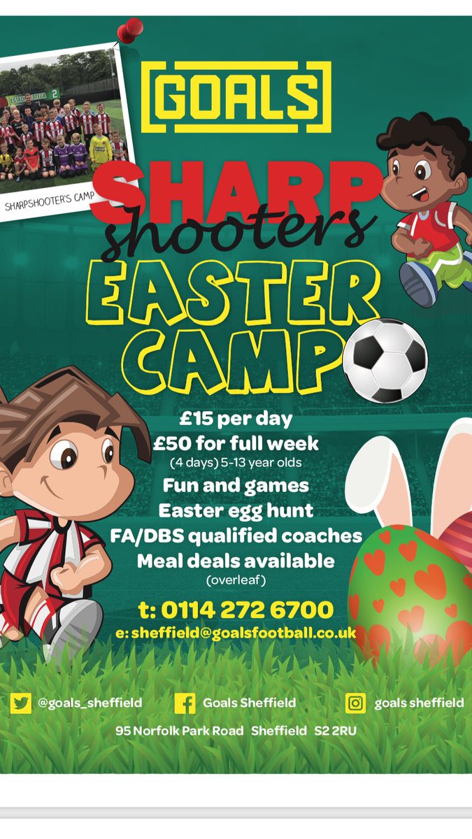 Spaces are filling up fast for our Easter camp @goals_sheffield 🐣🐥 🥚  🍫
