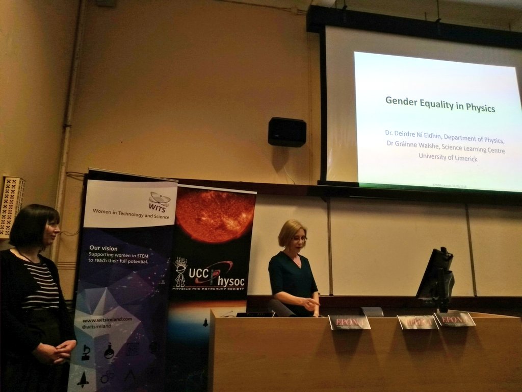 NiamhTalking90's tweet image. Dr. Deirdre Ní Eidhin of @PhysicsDeptUL &amp;amp; Dr. @GrainneWalshe of @SLCUL talk about their experience of implementing #genderequality initiatives in @UL, esp. through #athenaswan &amp;amp; the #sophiaproject

#UCCEPONA