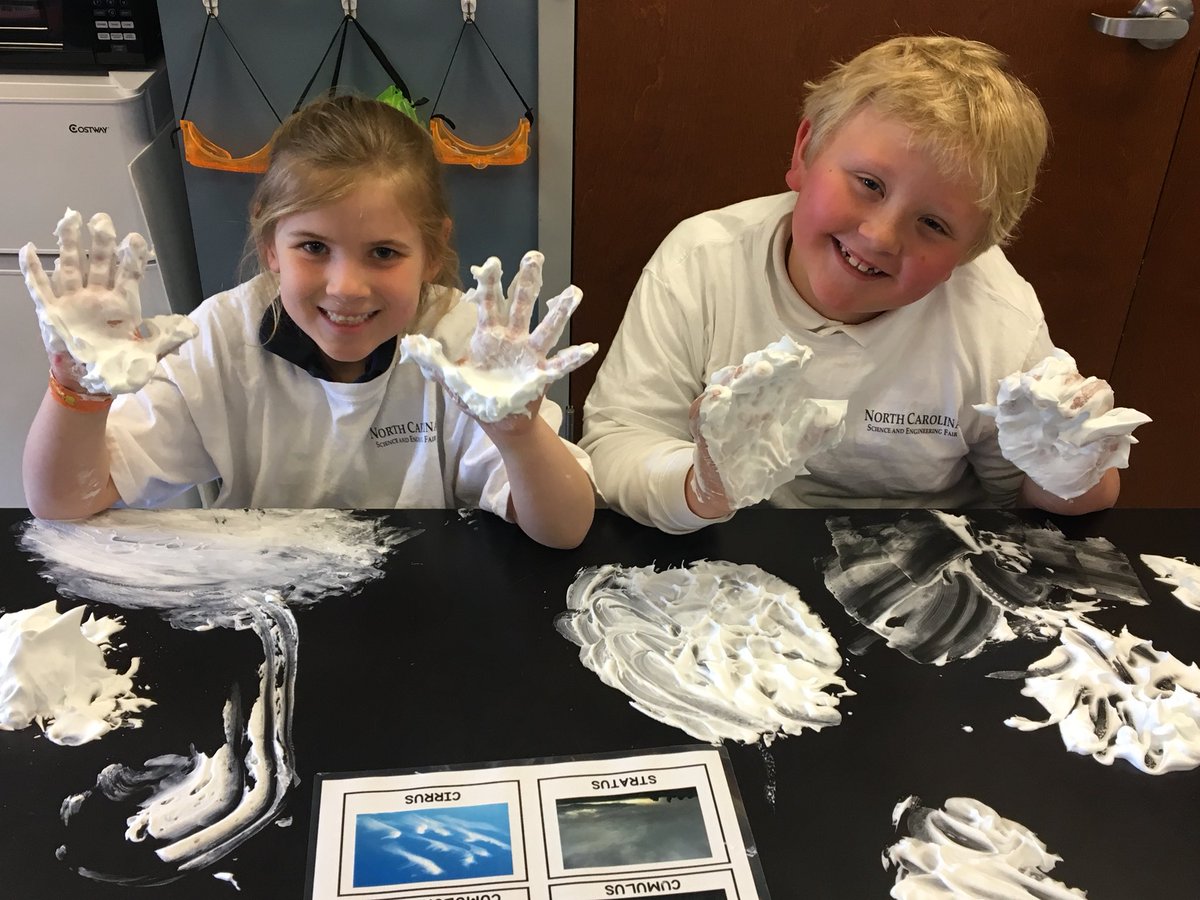 STSScienceLab's tweet photo. Top Science Lab moment from today? @StTimsRaleigh 2nd graders wrapped up their weather unit by modeling clouds with shaving cream! ☁️❤️ @MrsGraybealSTS https://t.co/TXPR94l4ZC
