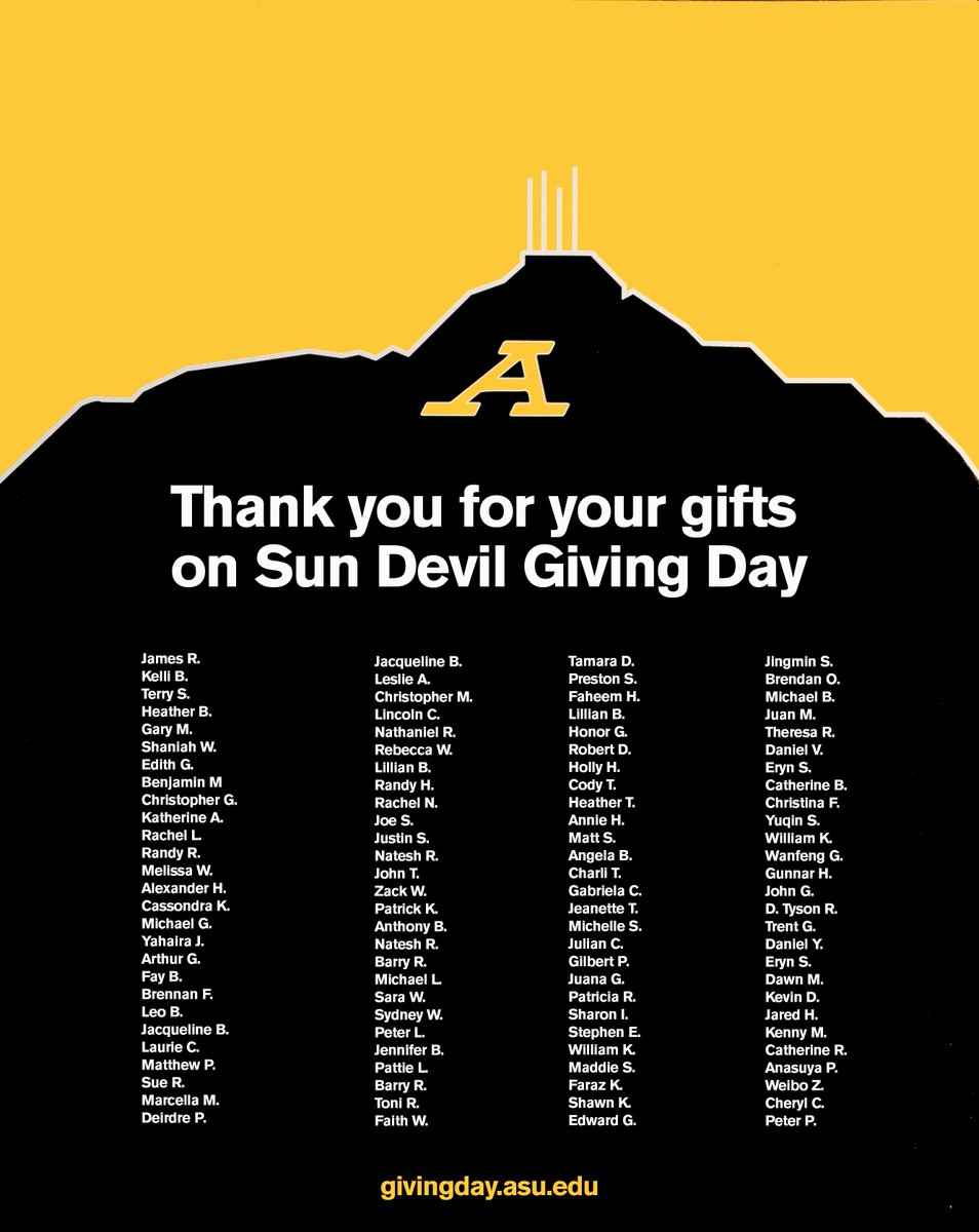 Arizona State University This Record Setting Sundevilgiving Day Would Not Be Possible Without Your Generous Contribution Thank You So Much For Your Donation T Co Uwrdpmkdzk