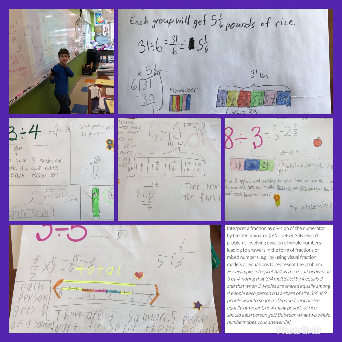 BigKatMath's tweet photo. Just a quick brag with beautiful work ~ today our students demonstrated their creative story contexts to show understanding of the division interpretation of a fraction https://t.co/VXfQxV6nDh.3 #ccssm #bigkatmath https://t.co/6OW5Ss1Q43