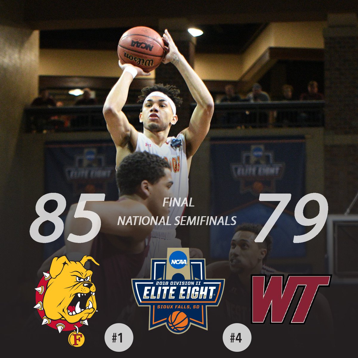 FerrisState's tweet image. The @FerrisMBBALL team will play for the @NCAADII National Championship on Saturday. #FERR1S #EliteEight