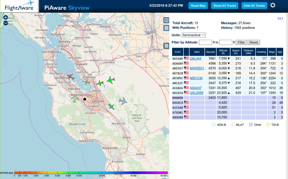 ThrillScience's tweet image. I&apos;m tracking airplanes in my area on a #RasberryPi with a #FlightAware #PiAware