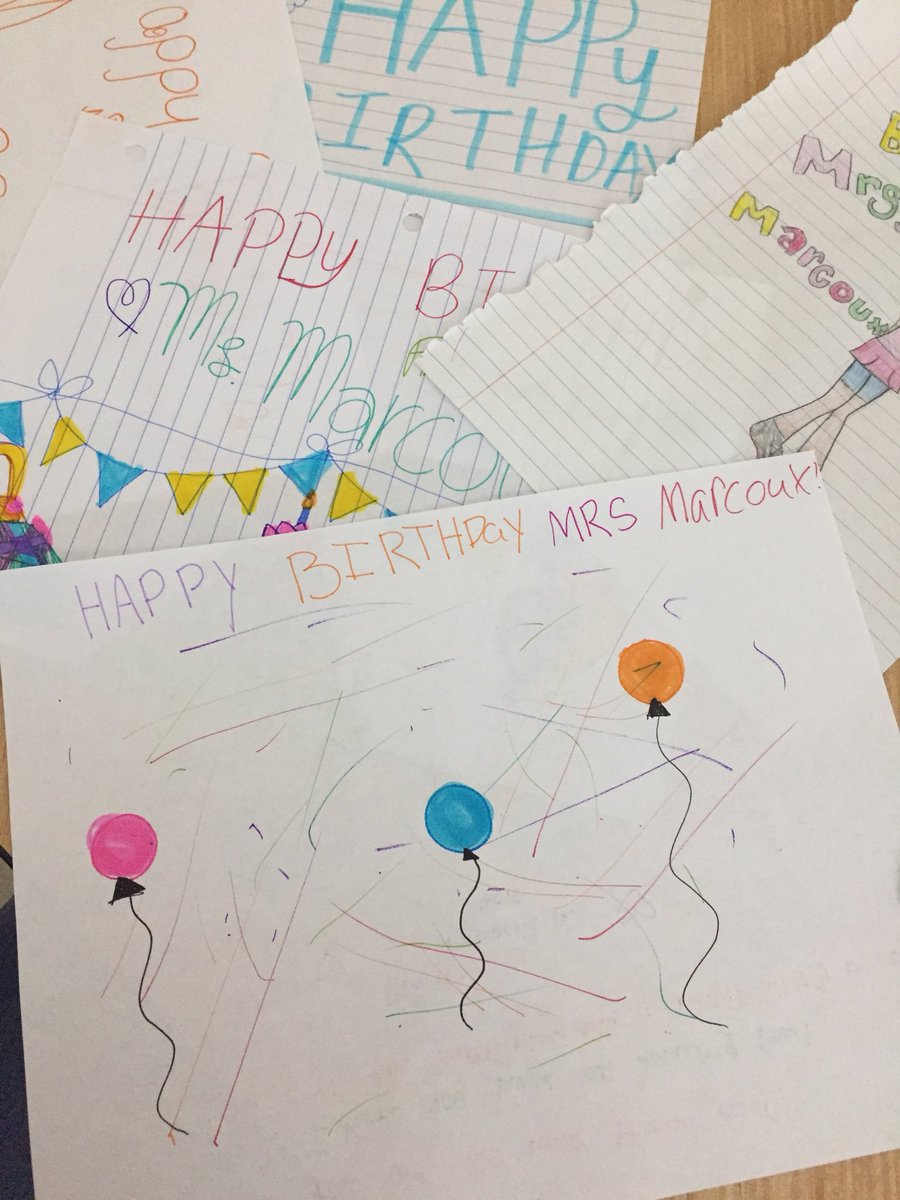 MarcouxSami's tweet photo. My 1st period kiddos sneakily had every kid in my classes sign hand-drawn birthday cards for me... cue the waterworks! Love these thoughtful kids! https://t.co/VW6lb8Ciyy