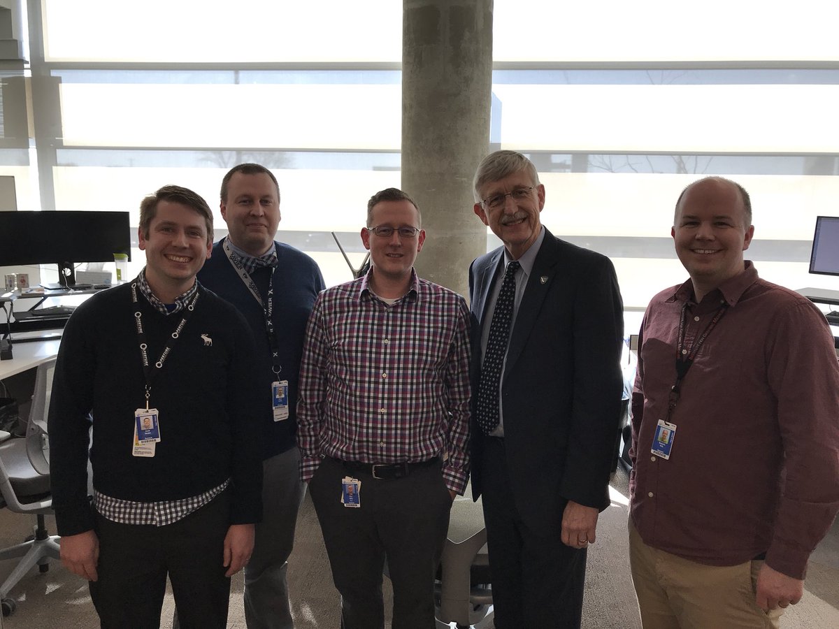 EChiappinelli's tweet photo. A great day at IGM!! Peter White and his bioinformatics team with Director Francis Collins from the NIH. @NCHforDocs https://t.co/RnnWHKWEUG