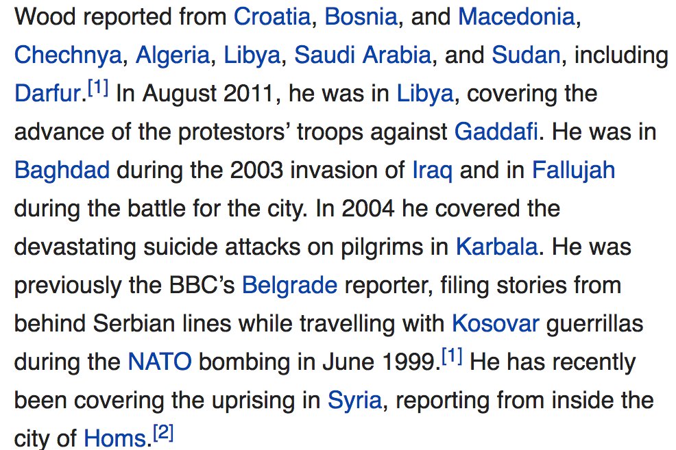 9/ UK government TV then "verified" the dossier. The reporter? Paul Wood, a reporter who has been repeatedly operated within UK military and intelligence covert operation zones.  http://www.bbc.co.uk/news/world-us-canada-39435786