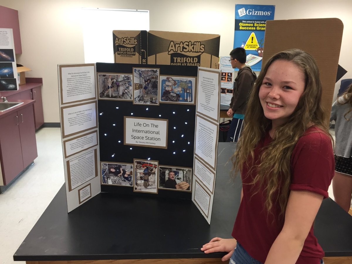 JSchwarting's tweet photo. Desert Mountain 7th grade students impress the community during their space research poster session event @DMSblackhawks @DVUSD https://t.co/WjXU78Qym0