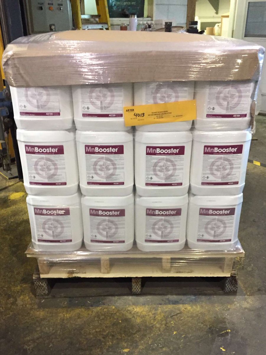 The 1st ever skid of our new MnBooster rolling off the packing line today. Higher manganese and better pesticide compatibiliy.  #Axter
