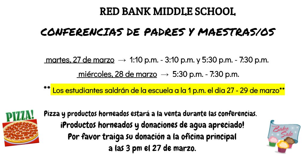 rbmsROCKETS's tweet image. Parent/Teacher Conferences next week  --&amp;gt; 3/27 &amp;amp; 3/28   📢 Parents, check your appointment!  Any questions? Contact the school 732-758-1515   #ReportCardDistribution  #StudentProgress  @RedBankSup @piersonjt @RBMSAVID @MierzwaRBMS   #RBBisBiA