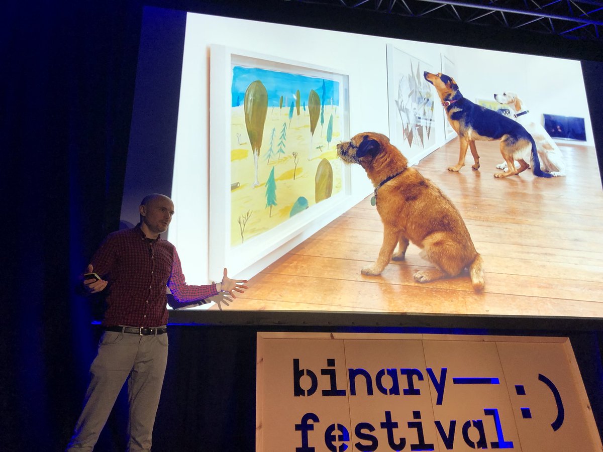 AndyCKent's tweet image. The aaaahhh moment @BinaryFest when @dominicwilcox revealed the art exhibition for dogs #BinaryFest18