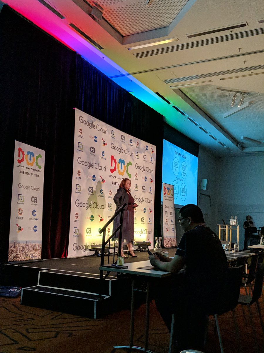 DevOpsWomen's tweet photo. @ElizabethLawler talking DevOps velocity and security. Probably the talk I've been looking forward to the most! #dotc https://t.co/MJTyl4BRVW