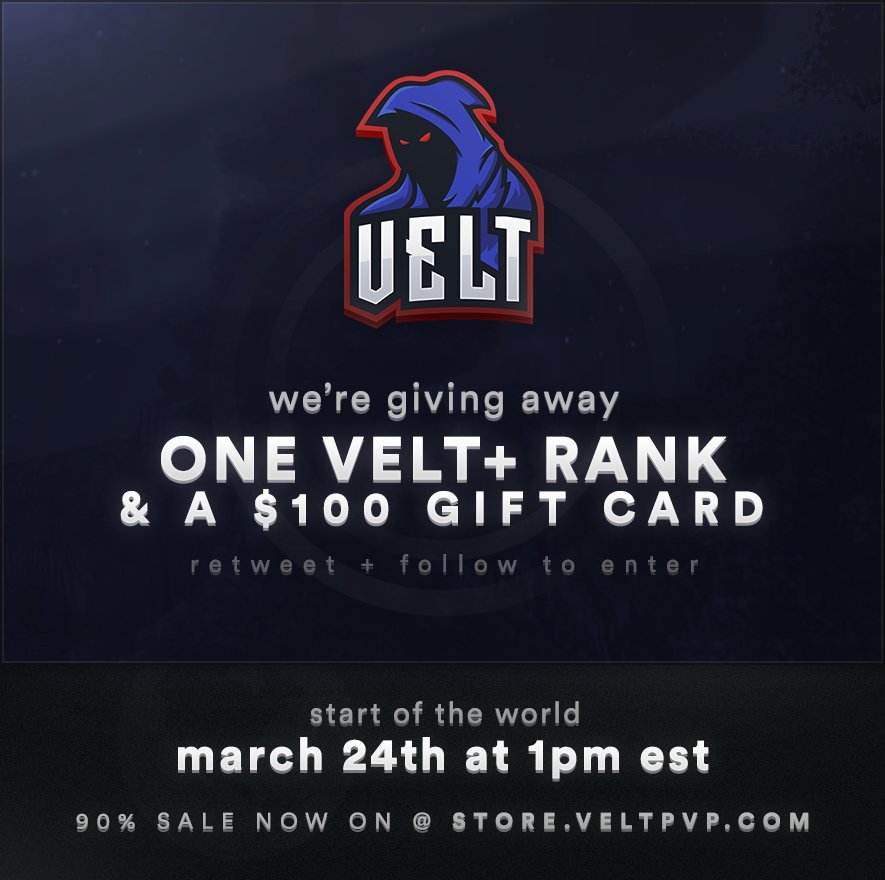 VeltPvP's tweet image. VeltPvP 5.0 Week 14 Giveaway.

Retweet &amp;amp; Follow us for a chance to win a Velt+ rank and a $100 Gift Card. 🤑

KitMap Ender Dragon Event is tomorrow at 5:00 PM EST. ⚔️

SOTW Info: veltpvp.com/forums/announc…