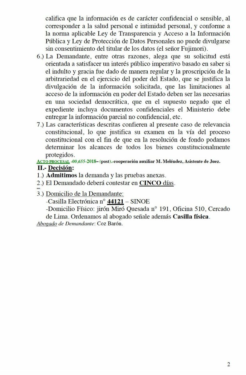 ConvocaPe's tweet photo. #ULTIMO @Poder_Judicial_ admitió demanda de #HabeasData por expediente del indulto a Alberto Fujimori presentada por la periodista Paola Ugaz @larryportera contra el @MinjusDH_Peru. Se tramitará ante el 4° Juzgado Constitucional de Lima (vía @coyotegris): https://t.co/ClDLrVRm6D https://t.co/wAK9zRHrkT