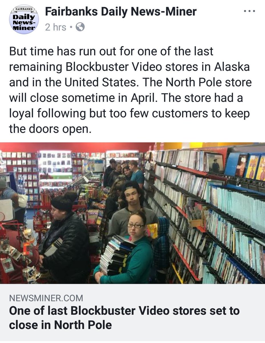 BrittsChey93's tweet photo. That's right we still have a Blockbuster or had one in North Pole. We still have one open in Fairbanks though. #Alaska #Movies https://t.co/A3x8e7vu1d