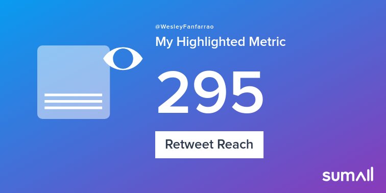 My week on Twitter 🎉: 1 Retweet, 295 Retweet Reach. See yours with sumall.com/performancetwe…