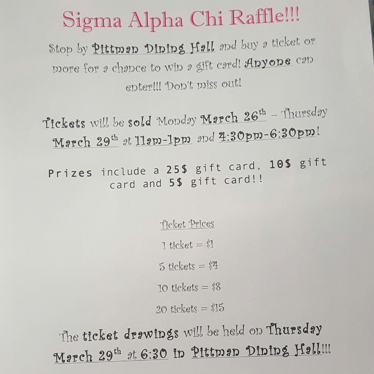 Don't miss out! 💳😊🌹🐻

#raffle #SigmaAlphaChi #MHU