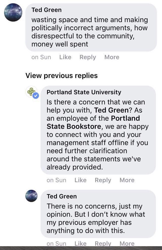 MrAndyNgo's tweet photo. This seems like low-level doxing by @Portland_State. In the following public exchange, a student criticized PSU’s FB post on #NationalStudentWalkout. In response, the official PSU account tagged his employer. https://t.co/3IAcCdolQU