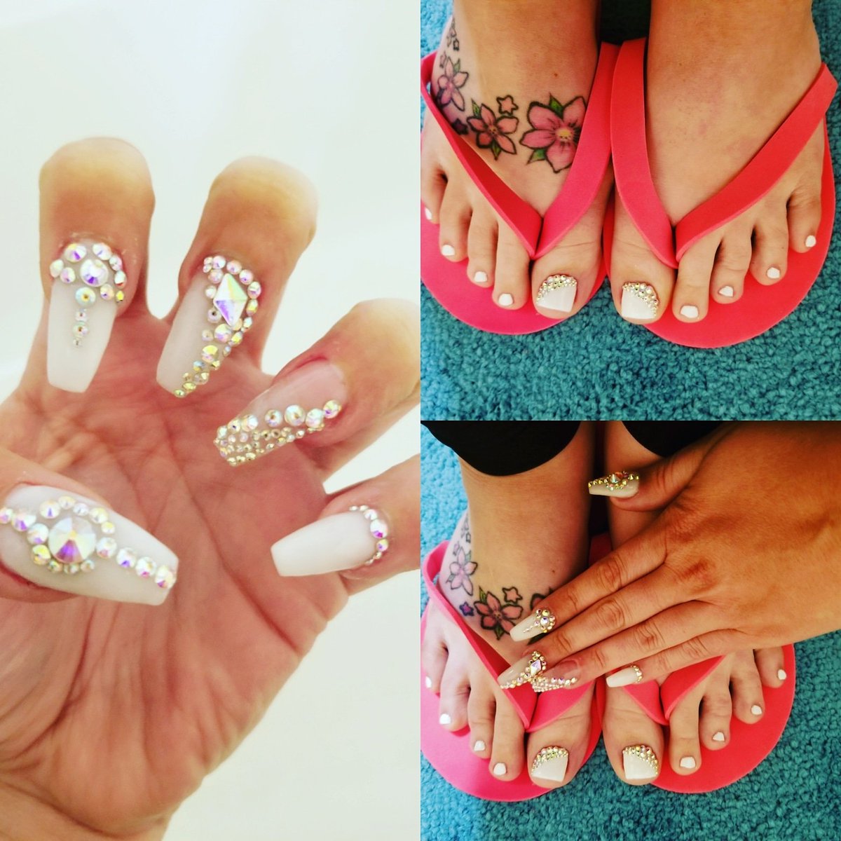 #freshset #newnails #allwhite #nailsofinstagram #ocala #nails #nailsonfleek #pedicure #nailart #diamonds #coffinnails #rhinestonenails💎❤️ #nails💅