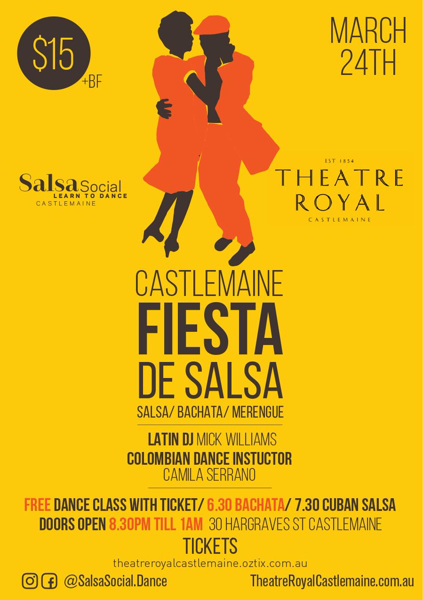 Put on your dancing shoes and head down to <a href="/TheatreRoyalCM/">Theatre Royal Castlemaine</a> tomorrow for a night of Cuban salsa, bachata and even a free dance lesson from Castlemaine’s resident expert, Camila! #salsa #bachata #burnthefloor
