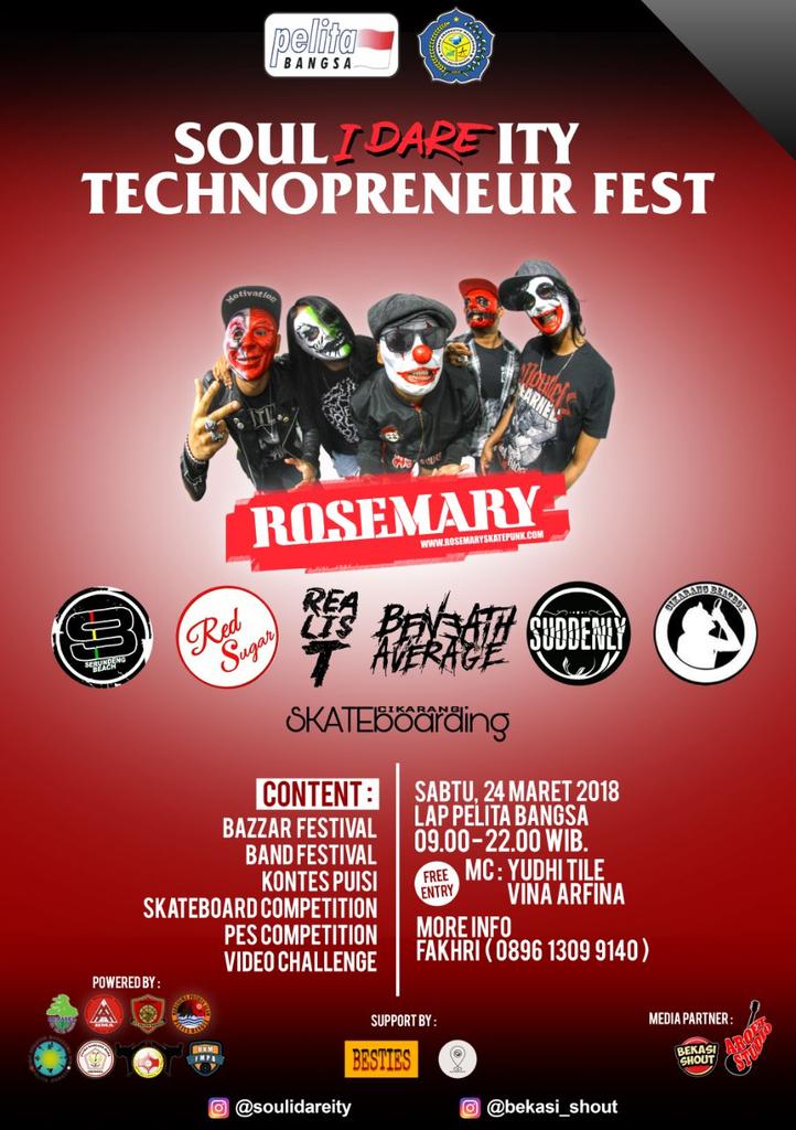 TECHNOPRENEUR FEST 2018
special perform:
<a href="/rosemarysk8punk/">ROSEMARY SKATEPUNK</a>
<a href="/realistofficial/">Realistt™</a>
<a href="/SerundengBeach/">Serundeng Beach</a> 
<a href="/redsugar/">redsugar.bsky.social❤️‍🩹</a>. official
Dll