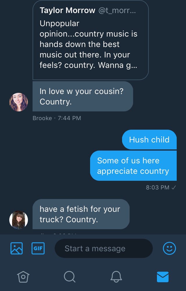 smkblaine's tweet photo. I’m not afraid to say I like country music bc I honestly listen to everything, but my friends disagree https://t.co/Ns7VyRUGor