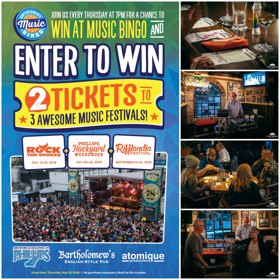 BartholomewsPub's tweet photo. Join us tonight for #MusicBingo Thursdays at Bart's Pub with @phillipsbeer from 7:00PM to 10:00PM. #Win great prizes every week and be entered into the *GRAND PRIZE Draw of 2 Tickets to 3 Awesome BC Music Festivals! 👏 🍻
RSVP: https://t.co/XsNe2xbFxj #yyjevents #yyjfun #yyj https://t.co/CX1tooS1Rn