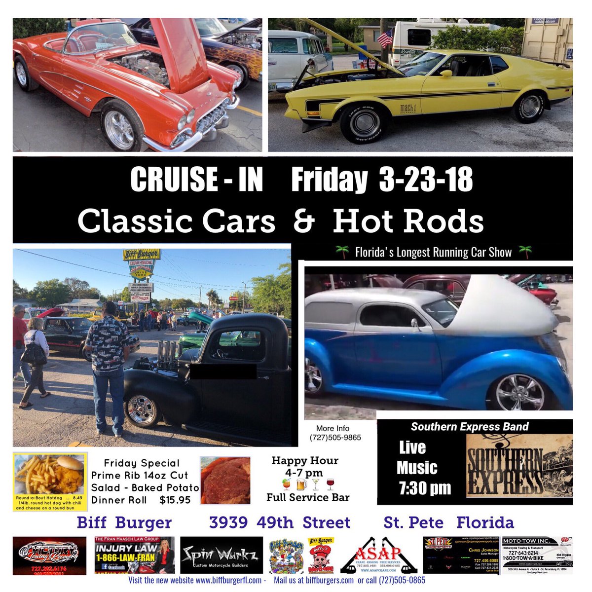 BiffBurger_FL's tweet photo. Cruise-In back to yesteryear on Friday Nights 
@BiffBurger_FL #classiccars #hotrods #tampa
 ❤️ #ilovetheburg ☀️Sunshineshere #stpete https://t.co/VBbyrF8NmD