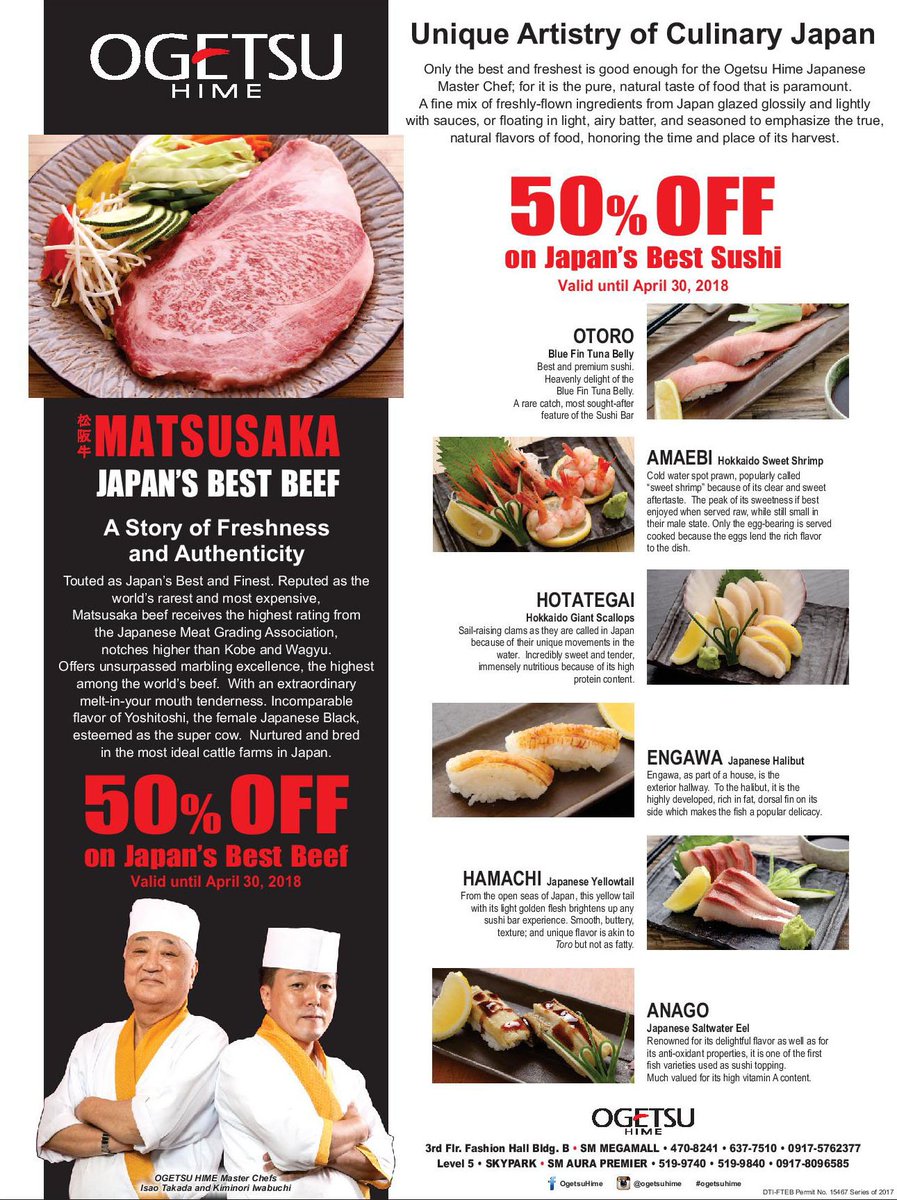Check out this awesome discount at Ogetsu Hime! Valid until April 30! #OgetsuHime #japansbestsushi #Japanese #cravings