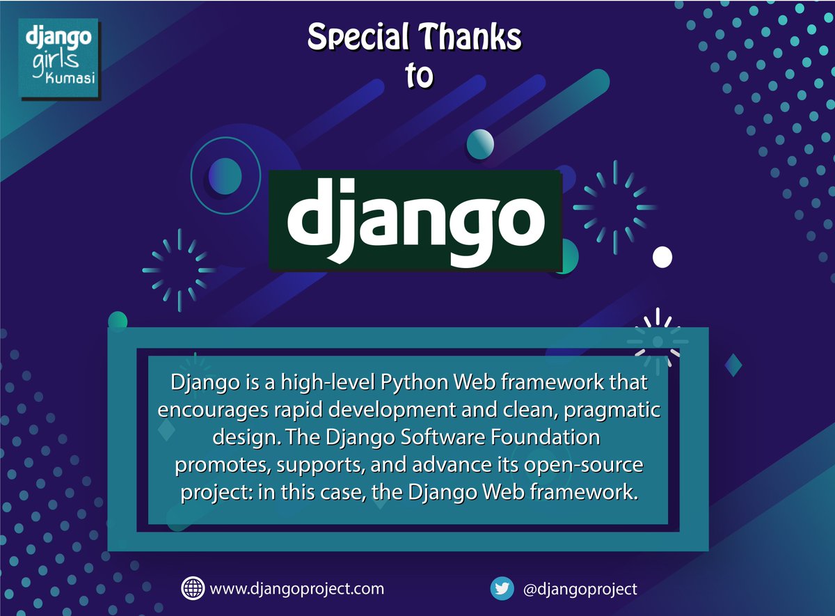 DjangoGirlsKsi's tweet photo. Thanks to @djangoproject  and their generous support to promote #Diversity in #Tech, @DjangoGirlsKsi would be a fun and exciting experience!!!
#djangosoftwarefoundation #TechDiversity #django #djangogirls #DSF https://t.co/lN4U0s9kKa