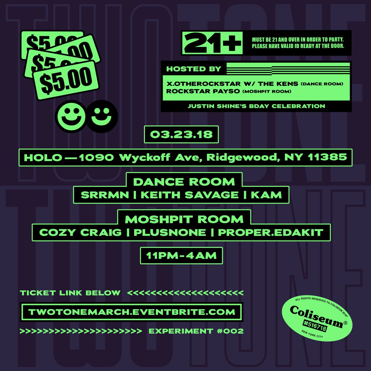 ColiseumRecords's tweet image. TOMORROW‼️
Pick your poison ☠️ 
Dance Room vs Moshpit Room 
RSVP link below ⬇️⬇️⬇️⬇️
twotonemarch.eventbrite.com