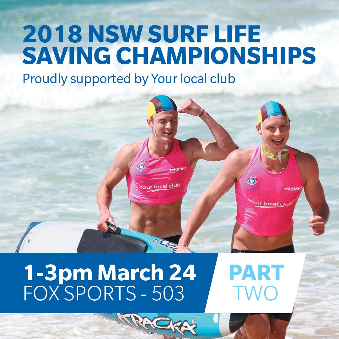 slsnsw's tweet photo. 📺 You can catch Part Two of the 2018 NSW Opens Surf Life Saving Championships on @FOXSportsAUS this Saturday at 1-3PM.
Featured in Part Two is the Double Ski Finals, Board Rescue, Taplins, Sprints, Boat Finals and more!
#StateChamps18 https://t.co/QKQQMYH8nv