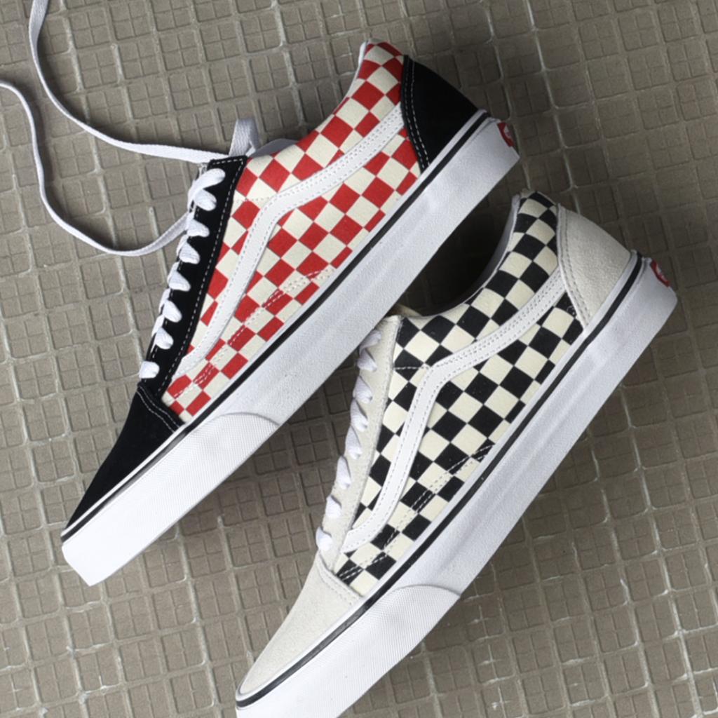 black and white checkered vans footlocker