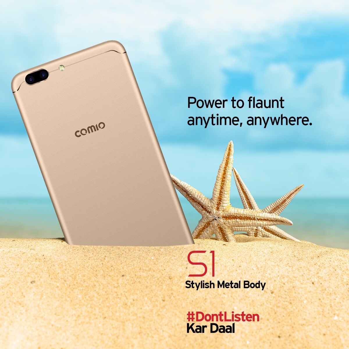 COMIO_IN's tweet photo. Your great life deserves a great power to flaunt. Get yours with the Comio S1 and its 13 MP rear camera. #PowerToFlaunt #ComioS1 #DontListen Kar Daal https://t.co/BqMEIDMOft