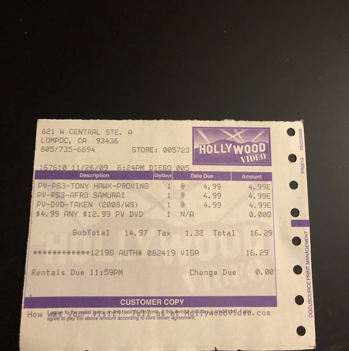 Alex Manuel Found An Old Receipt I Got From When Hollywoodvideo Went Belly Up Almost 10yrs Ago Tony Hawk And Afro Samurai For Ps3 And Taken On Dvd For Only