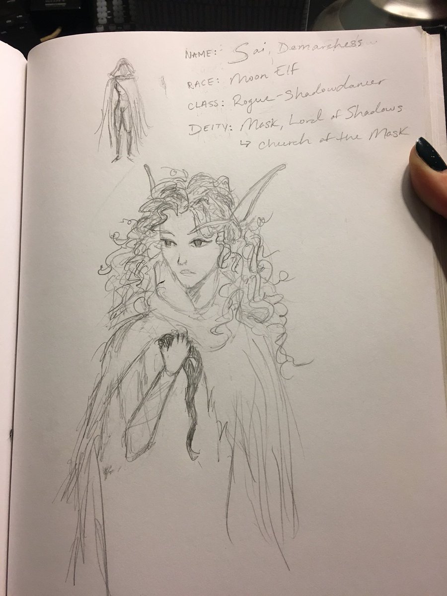 Mondoodle04's tweet photo. Listening to D&amp;D podcasts inspires me to dream up my own characters. Here’s my semi-shady Moon elf Rogue, Sai https://t.co/spDQHNOO5V