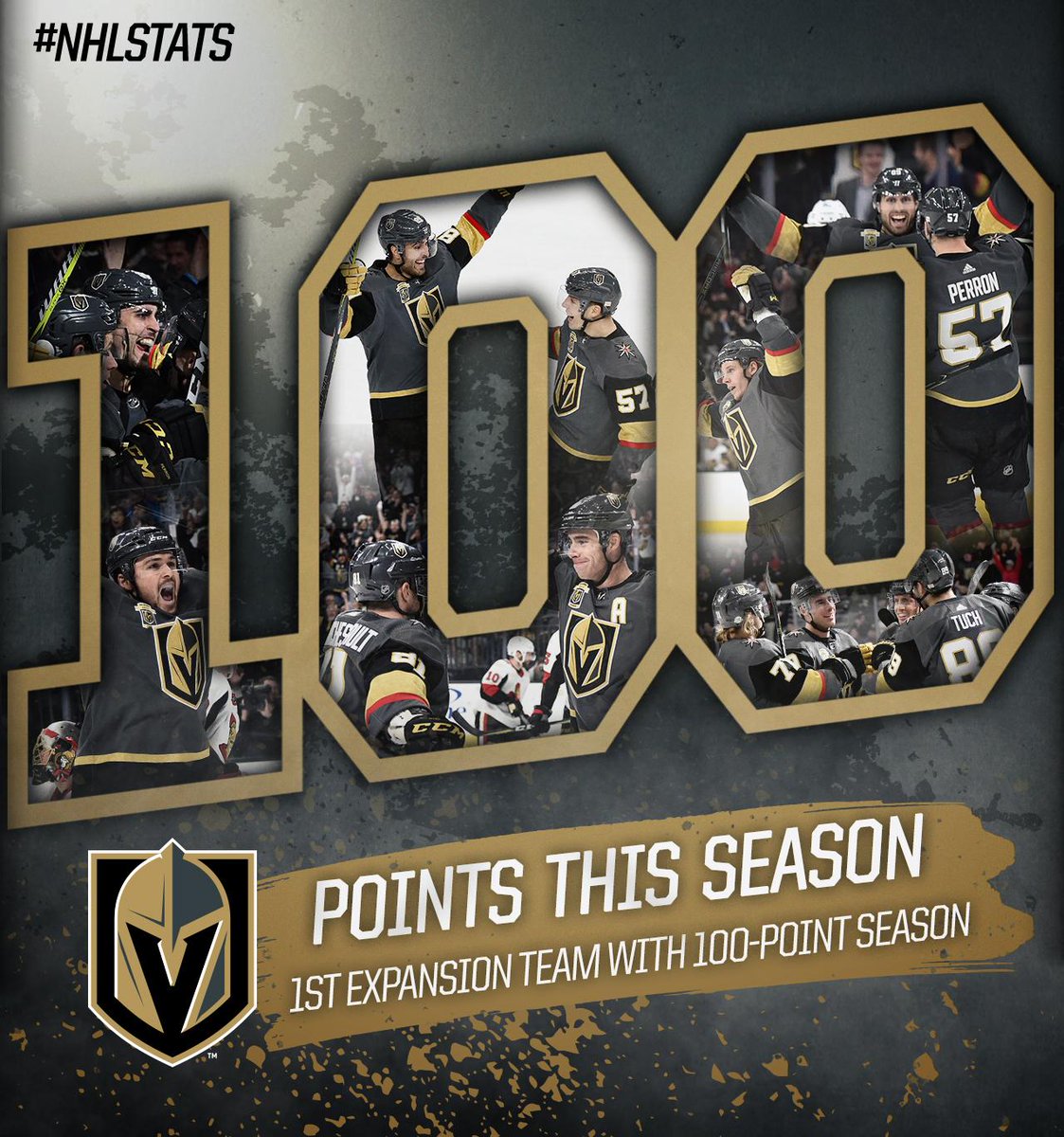 NHL's tweet photo. First year in the League. 100-point season.

Unbelievable stuff by the @GoldenKnights. #NHLStats https://t.co/ZFwkLbIlQf