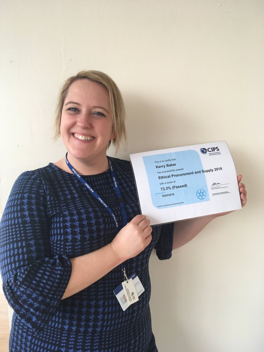 Congratulations to <a href="/KerryMBaker/">Kerry Baker</a> for achieving CIPS Ethical Procurement and Supply 2018 in support of the team's commitment to sustainable and responsible procurement. Well done Kerry! #Procurement #Ethics #CIPS