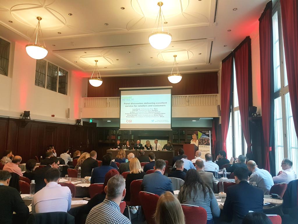 StefaniaBortolo's tweet photo. Full house #FutureRetail1 Conference sponsored by @CGI_UKNEWS as first panel discusses how to deliver excellent service for retailers and customers https://t.co/GyM8P4pP76
