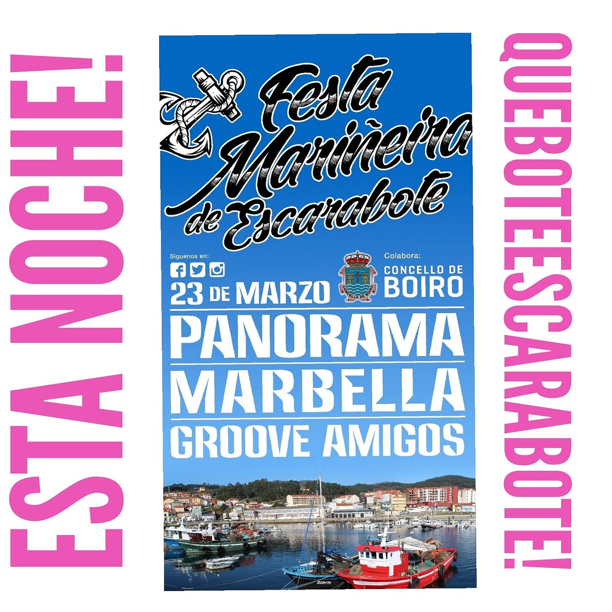 FDMEscarabote's tweet photo. LLEGÓ EL DÍA!
ESTA NOCHE #FMESCARABOTE18🎊!
PRESENTACIÓN PANORAMA 2018!#DELUXETOUR
PRESENTACIÓN MARBELLA 2018!
GROOVE AMIGOS LO MEJOR DEL #EDM!
📍PuertoEscarabote-ConcelloBOIRO.
#COMPARTE https://t.co/0sfYAEGllX