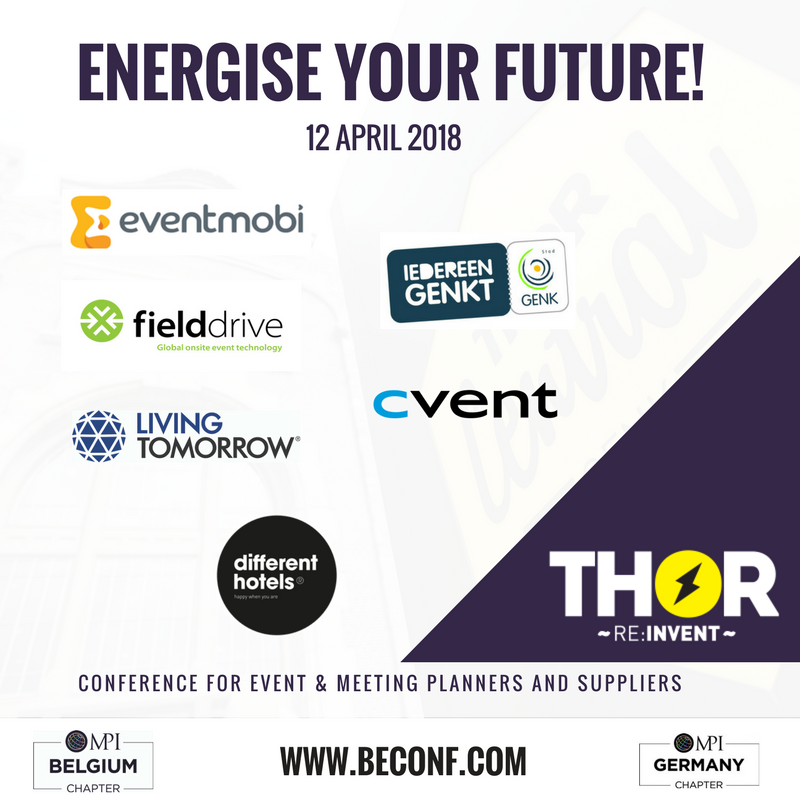 MPIBelgium's tweet photo. We are proud to announce our 'Energise your Future' #beconf partners & sponsors: @ThorCentral1 @stadgenk @EventMobi @Fielddrivelive @cvent @LivingTomorrow @DifferentHotels Big thank you for your support! Buy the latest available tickets : https://t.co/g1TQunQHMY #GMID #beconf18 https://t.co/NWKrHaKyzl