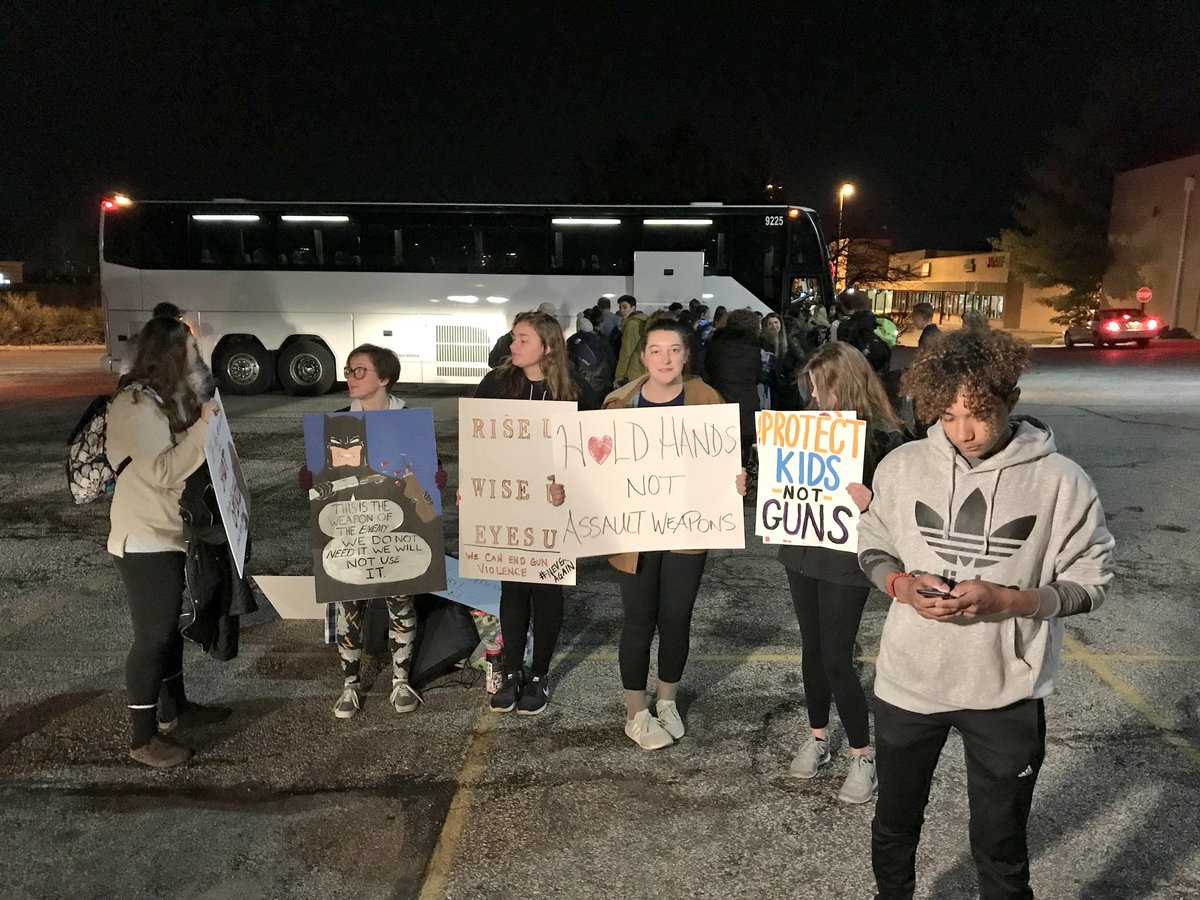 About 50 high school students from Bloomington North and South are getting on this bus to head to the #MarchForOurLives rally tomorrow in DC. <a href="/WTHRcom/">WTHR.com</a>