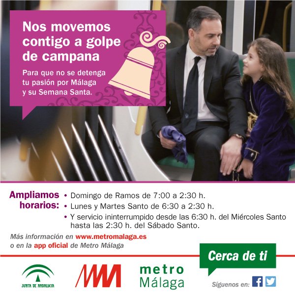 metromlgoficial's tweet image. Estos son los horarios de #MetroMálaga para la #SemanaSanta. 

Además, podéis consultar cómo afectará la huelga convocada en el intervalo del paso de trenes: metromalaga.es/sin-categoria/…