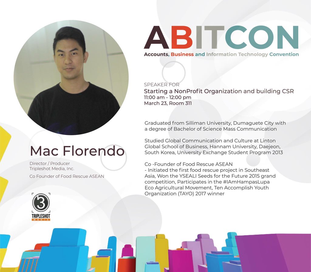 FEUMakatiBOSS's tweet photo. Now on stage, Mr. Mac Florendo, to convey to us his talk about Starting a Non-Profit Organization and building CSR. 
#ABITCON2018
#SOCC18 https://t.co/0k6r8RjvWY