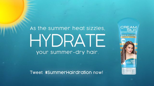 CreamSilkPH's tweet image. This is your hydration reminder to slay the season of summer-dry hair with Cream Silk Fresh Hydration. Tweet us your hair problems using #SummerHairdration to know how our new summer must-have can solve it!