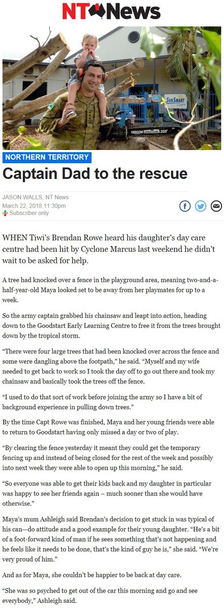 1CSSBAusArmy's tweet photo. Great story in @TheNTNews today on #1CSSB ADJT doing his part for the community. A lot of great work being done at the moment by the Unit’s members for #TCMarcus cleanup - well done and thanks to all involved! @Comd_1st_Bde @comdforcomd https://t.co/IdBt3GVgbQ