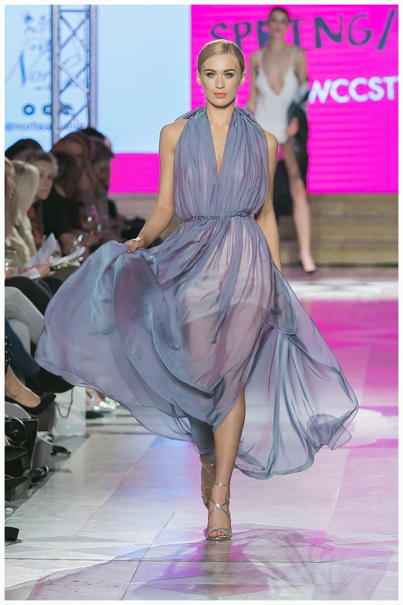 coxcom15's tweet photo. An image from the first night of Belfast Fashionweek with Aimee Boyle wearing a chiffon shimmer bow detail dress @BELFASHIONWEEK @WCCNI @NorLisaFashion @amz_330 https://t.co/bqPuspsduQ