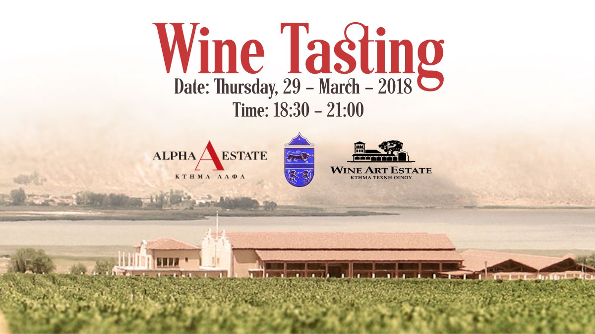 Labodegapaphos's tweet image. Join us for another wonderful wine tasting and let&apos;s explore the amazing wines of the renowned Greek wineries, Alpha Estate, Sklavos, and Wine Art Estate. 

Date: 29 - March - 18
Time: 18:30 - 21:00
Entrance Free

For more information:
26 955515 - 99 537080