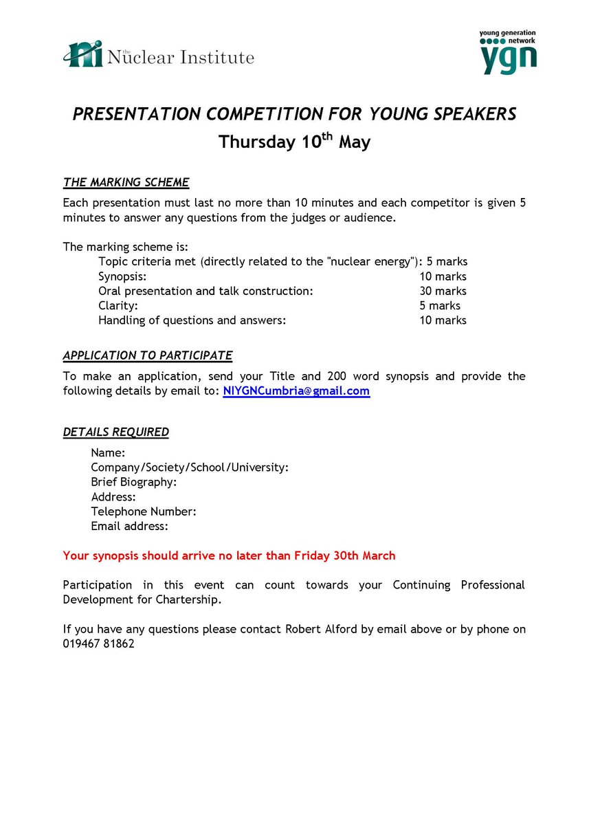 One week until entries close for the NI Cumbria Branch YGN Speaking Competition!  This is a great opportunity to showcase and develop your speaking skills and have the opportunity to win cash prizes! 
Please the attached application forms and poster for more information.