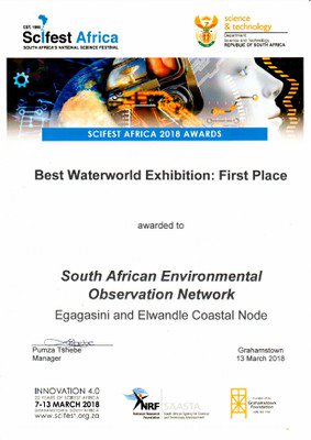 SAIABlibrary's tweet photo. SAEON Elwandle Coastal Node: 1st place for Best Waterworld Exhibition https://t.co/FTLGPokrYZ  Sci-fest Africa 2018 @NRF_News  @NRF_SAASTA https://t.co/7hEmiil7b0