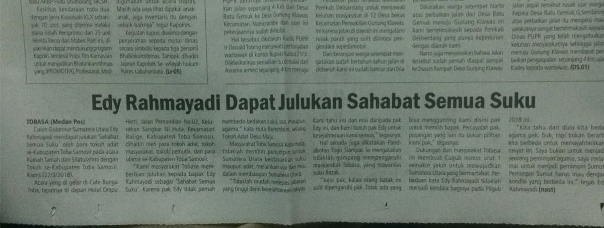 kawan_eramas's tweet photo. Sudahkah Kawan membaca media cetak hari ini ☝️

#eramas #Medan #eramas1 #sumutsatu #pilgubsu #pilgubsu2018 #sumut #bravoeramas #sumutbermartabat https://t.co/aDuf95Plw1